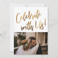 Celebrate With Us! Minimal Gold Handwriting Photo