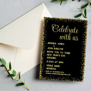 Celebrate With Us Minimal Gold New Year's Wedding Invitation
