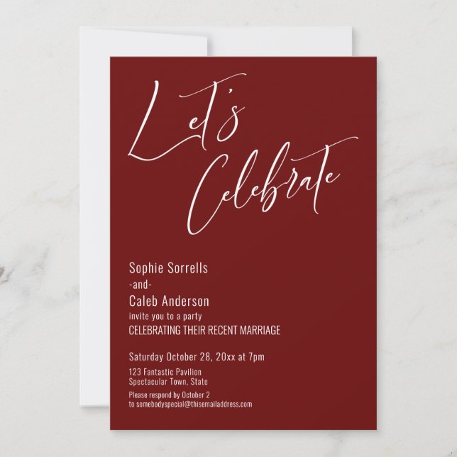 Celebrate with Us! Modern Burgundy Reception Invitation (Front)