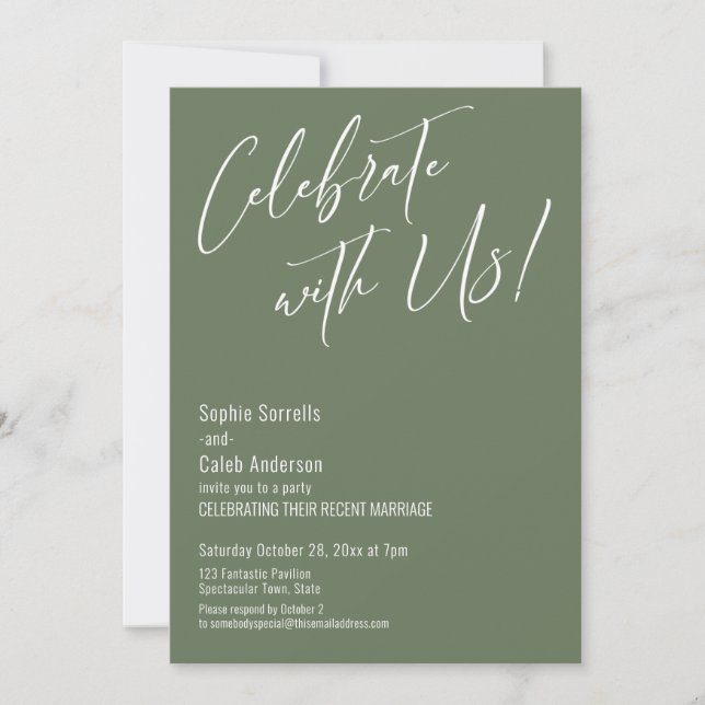 Celebrate with Us! Modern Elegant Olive Reception Invitation (Front)