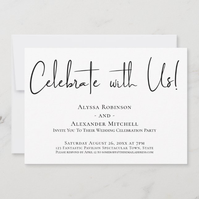 Celebrate with Us! Modern Handwriting Reception Invitation (Front)