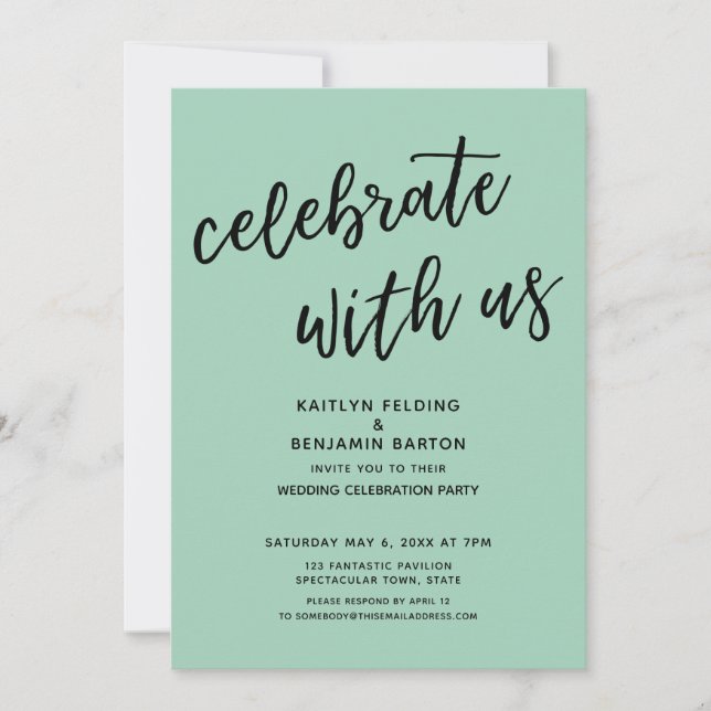 Celebrate with Us Modern Light Green Wedding Party Invitation (Front)