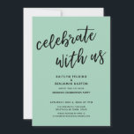 Celebrate with Us Modern Light Green Wedding Party Invitation<br><div class="desc">Invite your guests to your wedding celebration with the help of these simple invitation cards. In the design I've used a casual, modern, handwritten font to create a graphic typography overlay reading "celebrate with us". Fill in the template blanks with your details to personalise the design. All layers were left...</div>