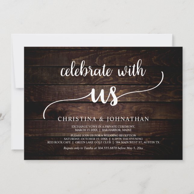Celebrate with us, Modern Rustic Elopement Dinner Invitation (Front)