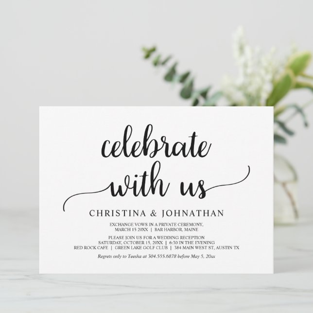 Celebrate with us, Modern Rustic Elopement Invitat Invitation (Standing Front)