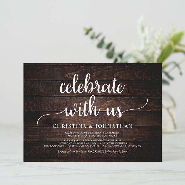 Celebrate with us, Modern Rustic Elopement Party Invitation (Standing Front)