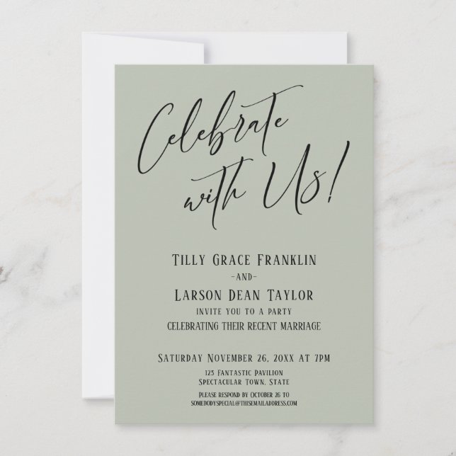 Celebrate with Us! Modern Sage Wedding Party Invitation (Front)