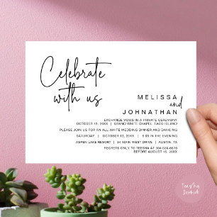 Celebrate with us, Modern Wedding Elopement Dinner Invitation