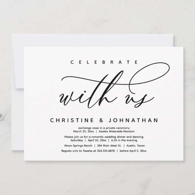 Celebrate with us, Modern Wedding Elopement Dinner Invitation (Front)