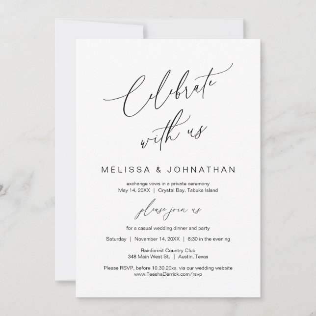 Celebrate with us, Modern Wedding Elopement Invitation (Front)
