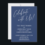 Celebrate with Us! Modern Wedding Party Navy Invitation<br><div class="desc">Invite your guests to your wedding celebration with the help of these simple cards. In the design I've used an elegant handwriting font to create a simple graphic typography overlay reading "Celebrate with Us!". Fill in the template blanks with your details to personalise the design. All layers were left unlocked...</div>