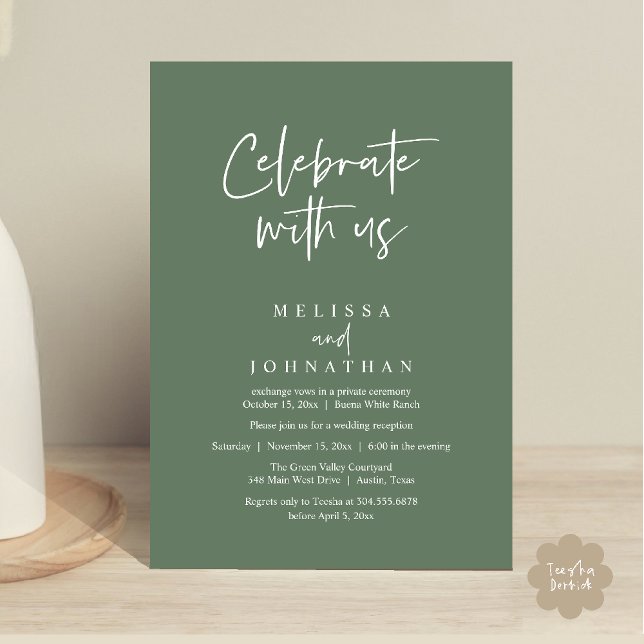 Celebrate with us, Modern Wedding Reception Invitation (Celebrate with us Modern Casual Wedding Reception Dinner Lunch Brunch Invites Card PDF Sage Green)