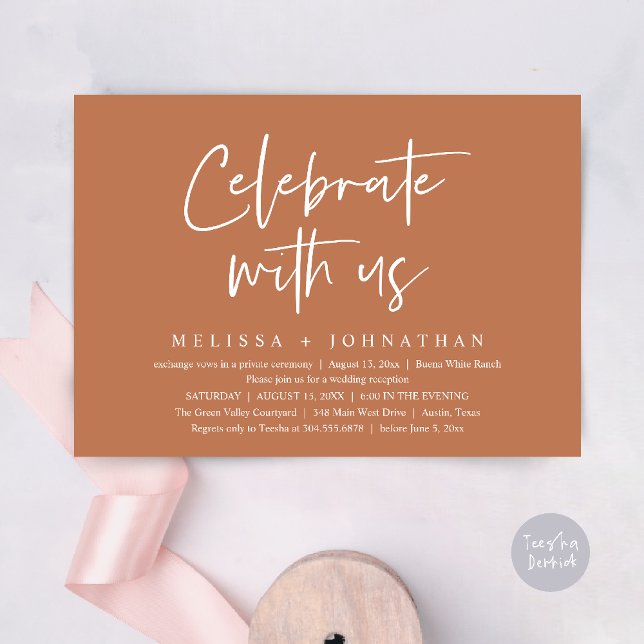 Celebrate with us Modern Wedding Reception Invitation (Celebrate with us Modern Casual Wedding Reception Dinner Lunch Brunch Invites Card PDF Copper Brown)