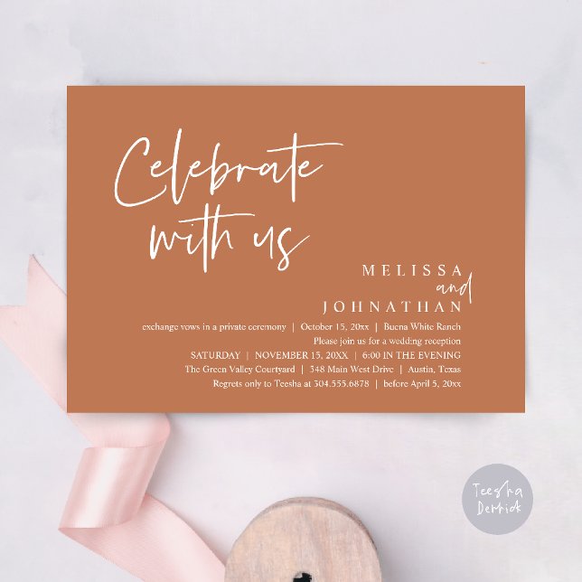 Celebrate with us Modern Wedding Reception Invitation (Celebrate with us Modern Casual Wedding Reception Dinner Lunch Brunch Invites Card PDF Copper Brown)