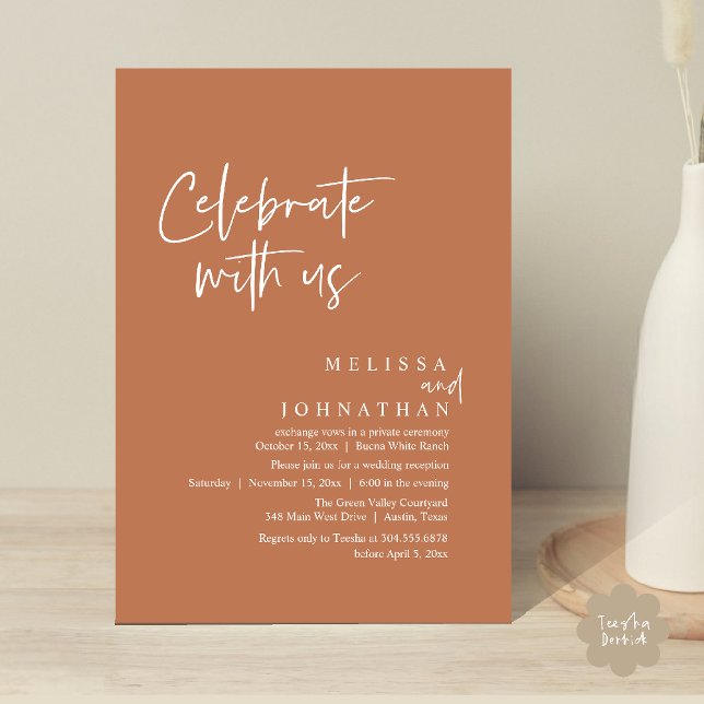 Celebrate with us, Modern Wedding Reception Invitation (Celebrate with us Modern Casual Wedding Reception Dinner Lunch Brunch Invites Card PDF Copper Brown)