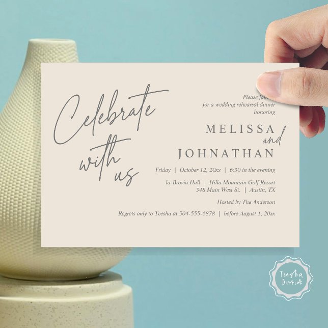 Celebrate with us, Modern Wedding Rehearsal Dinner Invitation (Celebrate with us, Modern Wedding Rehearsal Dinner Invitation Card, PDF, in Cream Grey)