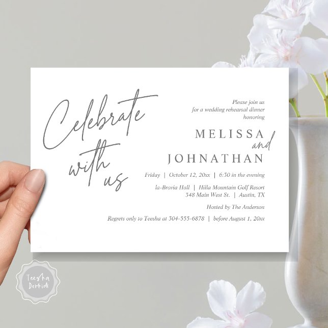 Celebrate with us, Modern Wedding Rehearsal Dinner Invitation (Celebrate with us, Modern Wedding Rehearsal Dinner Invitation Card, PDF, in Dark Grey)