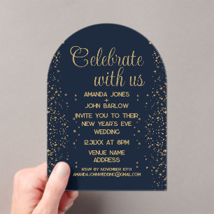 Celebrate With Us Navy Gold New Year's Wedding Acrylic Invitations