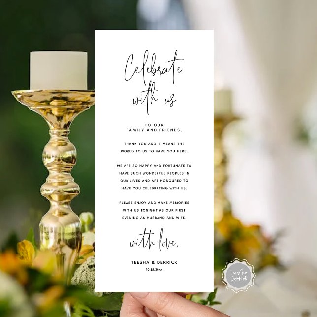 Celebrate With Us, Place Setting Thank you Card (Celebrate With Us, Place Setting Thank you Card, in Black and White Modern Handwriting Script Themed)