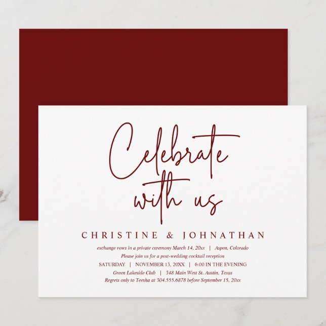 Celebrate with us, Post Wedding Elopement Party  Invitation (Front/Back)