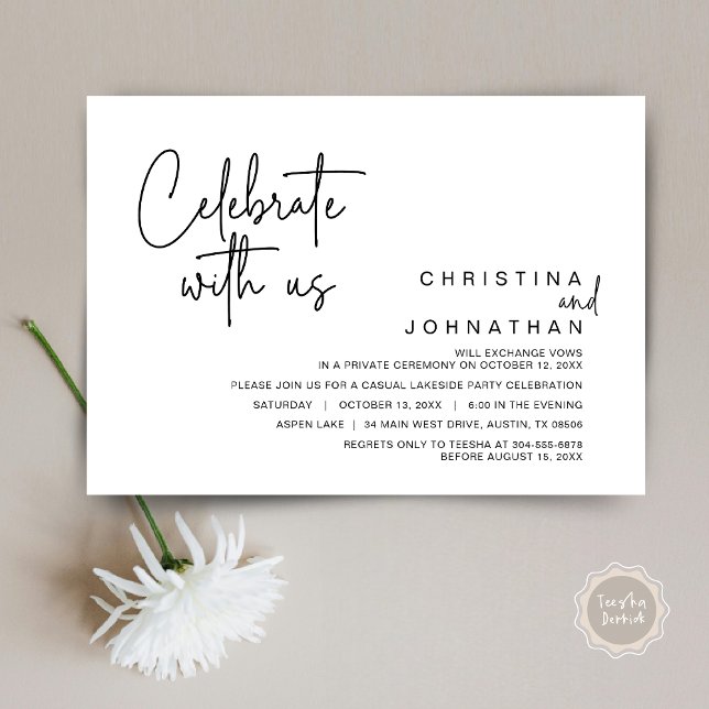 Celebrate with us, Post Wedding Elopement Party Invitation (Celebrate with us, Post Wedding Elopement Dinner Party Invitation Card, PDF, Black and White)