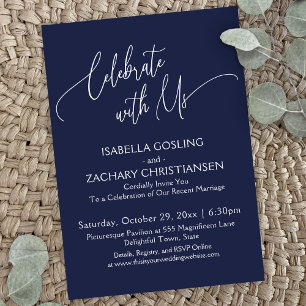 Celebrate with Us Pretty Handwriting Navy Blue Invitation