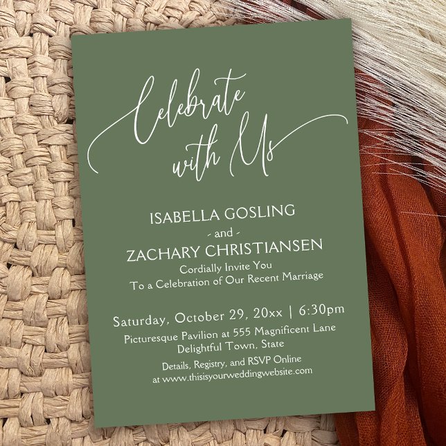 Celebrate with Us Pretty Handwriting Olive Green Invitation (Creator Uploaded)