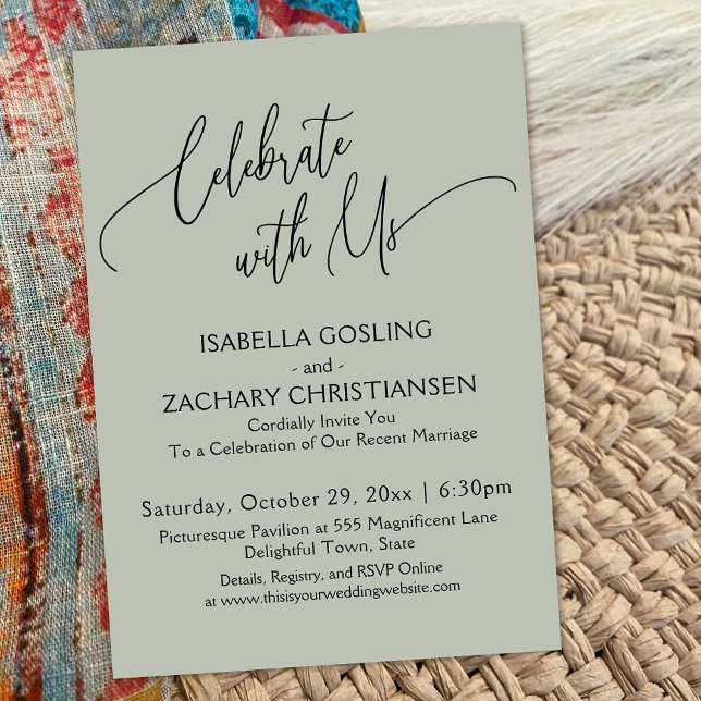 Celebrate with Us Pretty Handwriting Sage Green Invitation (Creator Uploaded)