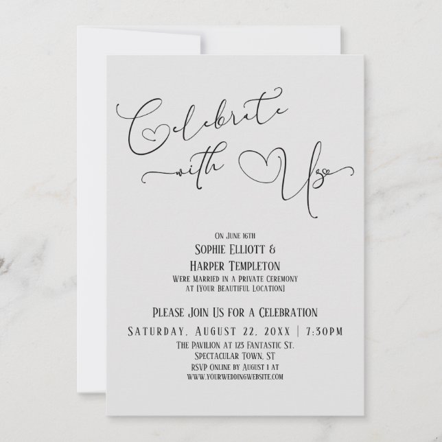Celebrate with Us Pretty Light Grey Reception Only Invitation (Front)