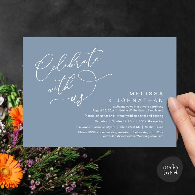 Celebrate with us, Romantic Wedding Dinner Invitation (Celebrate With Us, Romantic Wedding Dinner Party Lunch Brunch Invitation Card PDF Dusty Blue)