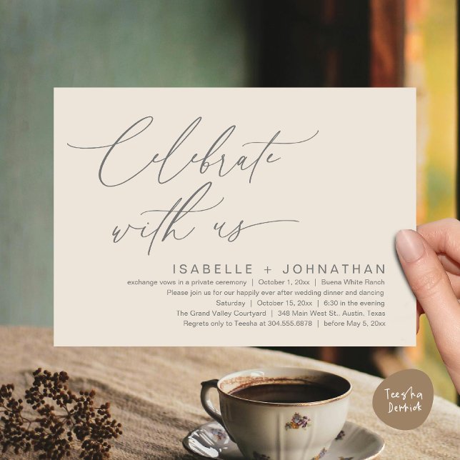 Celebrate with us, Romantic Wedding Dinner Party Invitation (Celebrate with us, Romantic Wedding Dinner Brunch Party Invites Card PDF Modern Classy Cream Grey)
