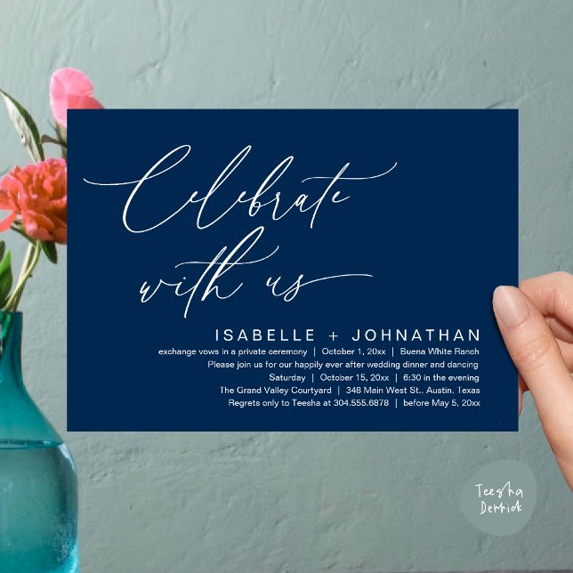 Celebrate with us, Romantic Wedding Dinner Party Invitation (Celebrate with us, Romantic Wedding Dinner Brunch Party Invites Card PDF Modern Classy Navy Blue)