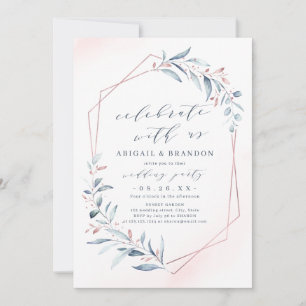 Celebrate With Us! Rose Gold Dusty Blue Greenery Invitation
