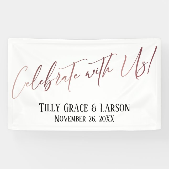 Celebrate with Us Rose Gold Handwriting Typography Banner (Horizontal)