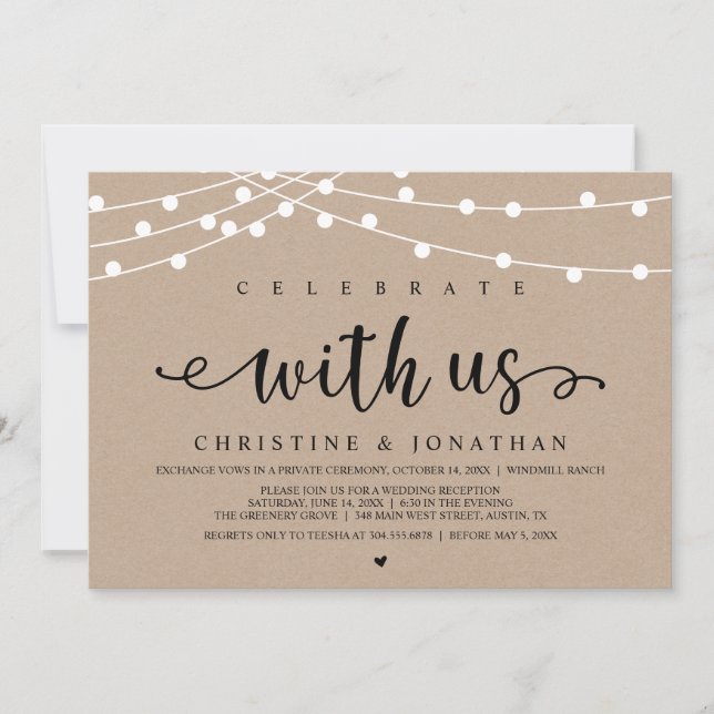 Celebrate with us Rustic Farm Wedding String Light Invitation (Front)