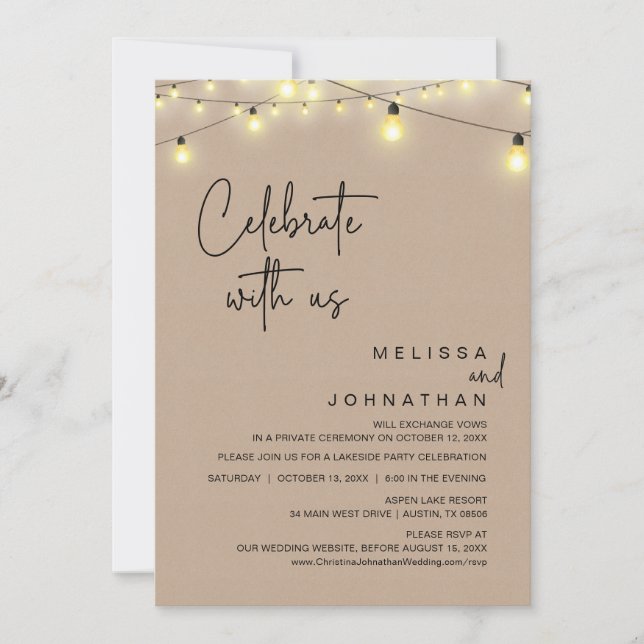 Celebrate With Us, Rustic Wedding Dinner Party Invitation (Front)