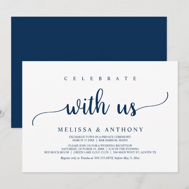 Celebrate with us, rustic wedding elopement dinner invitation (Front/Back)