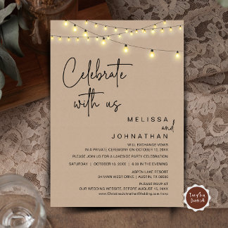Celebrate With Us, Rustic Wedding Elopement Party Invitation