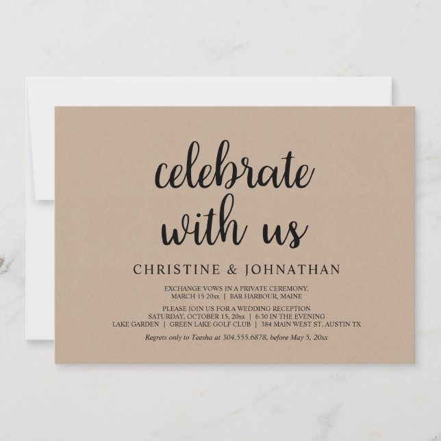 Celebrate with us, Rustic Wedding Elopement Party  Invitation (Front)