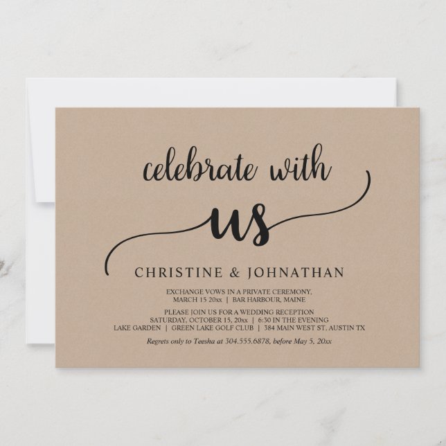 Celebrate with us, Rustic Wedding Elopement Party  Invitation (Front)