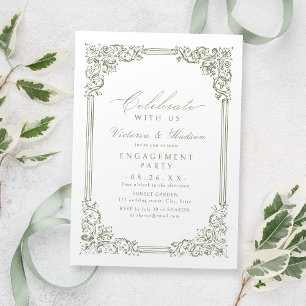 Celebrate With Us! Sage Green Vintage Engagement  Invitation