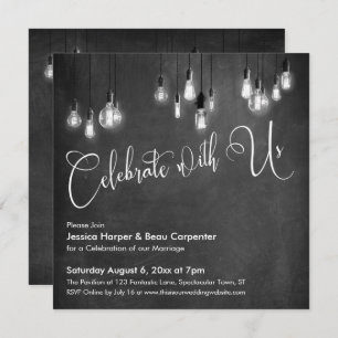 Celebrate with Us Script, Edison Lights Chalkboard Invitation