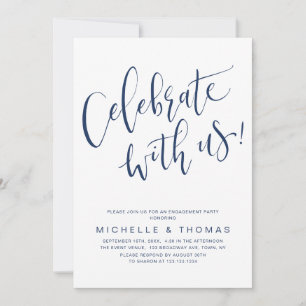 Celebrate With Us Script Navy Blue Modern Simple Invitation