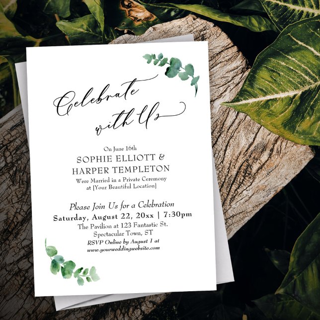 Celebrate with Us Simple Eucalyptus Reception Only Invitation (Creator Uploaded)