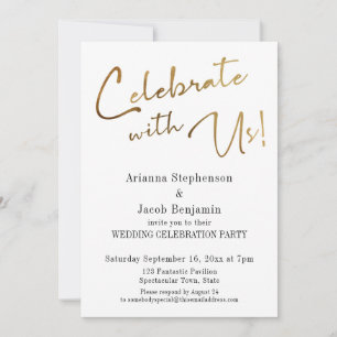 "Celebrate with Us!" Simple Gold Wedding Party Invitation