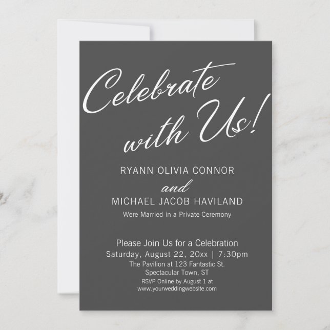 Celebrate with Us Simple Reception Only Grey Invitation (Front)