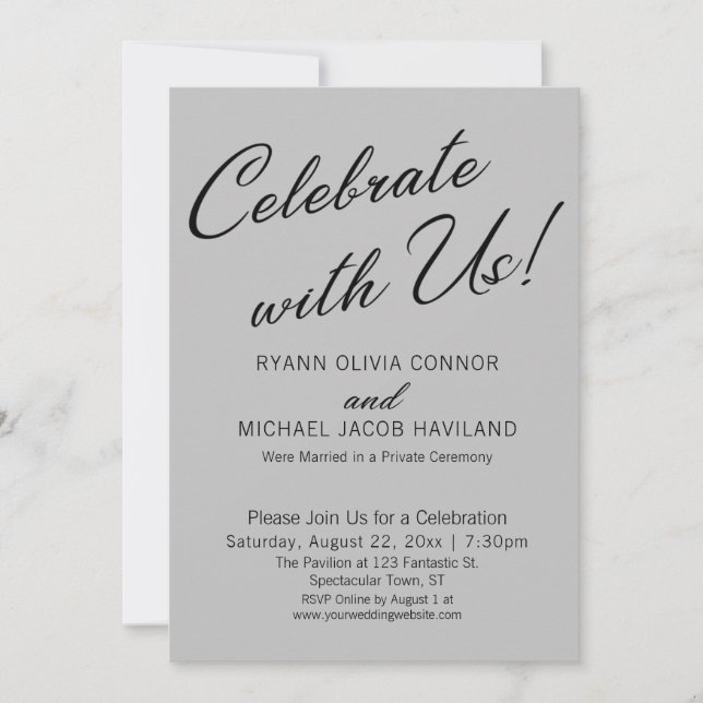 Celebrate with Us Simple Reception Only Grey Invitation (Front)