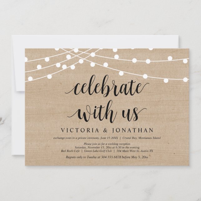 Celebrate with us, String Light, Wedding Elopement Invitation (Front)