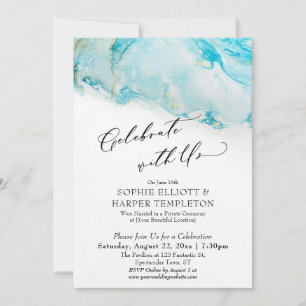 Celebrate with Us Teal & Gold Ink Reception Only Invitation