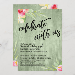 Celebrate with Us Watercolor Flowers & Green Wood Invitation